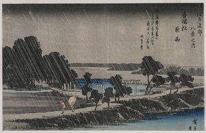 Nachtregen bij het Azuma-heiligdom (uit de serie Acht uitzichten van de omgeving van Edo)