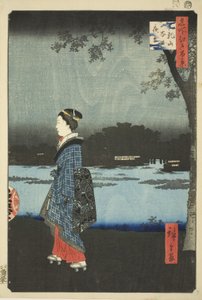 Nachtzicht op Matsuchi Heuvel en het San’ya Kanaal, uit de serie "Honderd Beroemde Zichten van Edo" door Utagawa Hiroshige