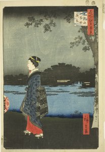 Nachtzicht op Matsuchi Heuvel en het San’ya Kanaal (Matsuchiyama San’yabori yakei), uit de serie "Honderd Beroemde Zichten van Edo (Meisho Edo hyakkei)"