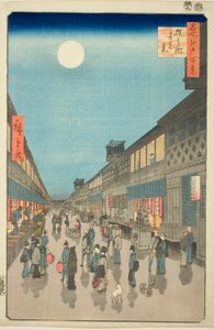 Nachtzicht op Saruwaka-machi (Saruwaka-machi yoru no kei), uit de serie Honderd beroemde uitzichten van Edo (Meisho Edo hyakkei)