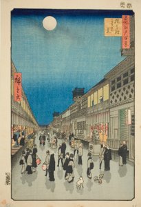 Nachtzicht van Saruwaka-machi (Saruwaka-machi yoru no kei), uit de serie "Honderd Beroemde Zichten van Edo (Meisho Edo hyakkei)"