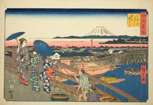 Nihon Bridge naar Edo Bridge, uit de serie "Beroemde Plaatsen in Edo"