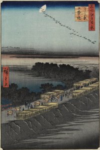 Nihon Embankment, Yoshiwara, april 1857 door Utagawa Hiroshige