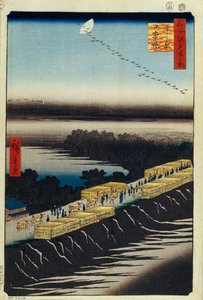 Nihon Embankment en Yoshiwara Honderd beroemde uitzichten van Edo, 1856-1858