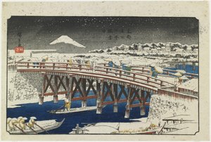 Nihonbashi-brug in de sneeuw, 1839-1842