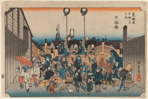 Nihonbashi, uit de serie: Tokaido go ju san tsugi no uchi, 1833-34 of later door Utagawa Hiroshige
