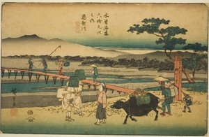 Nr. 66: Echikawa, uit de serie "Negenenzestig Stations van de Kisokaido (Kisokaido rokujukyu tsugi no uchi)" door Utagawa Hiroshige
