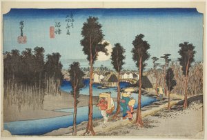 Numazu: Schemering, uit de serie "Drieënvijftig stations van de Tokaido-weg," ook bekend als de Hoeido Tokaido