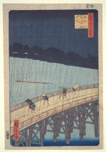 Ohashi-brug, Plotselinge Regenbui bij Atake, uit de serie Honderd Beroemde Zichten van Edo door Utagawa Hiroshige