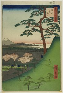 Originele Fuji, Meguro (Meguro Moto-Fuji), uit de serie "Honderd beroemde vergezichten van Edo (Meisho Edo hyakkei)". door Utagawa Hiroshige