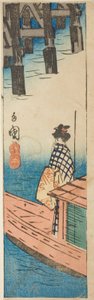 Pleziervaartuig bij de Ryogoku-brug (Ryogoku suzumibune), deel van een blad uit de serie "Uitknipsels van beroemde plaatsen in Edo (Harimaze Koto meisho)" door Utagawa Hiroshige