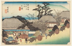Print, Otsu Teahouse Fountain, in De drieënvijftig staties van de Tokaido-weg (Tokaido Gojusan Tsugi-no Uchi), ca. 1834. door Utagawa Hiroshige