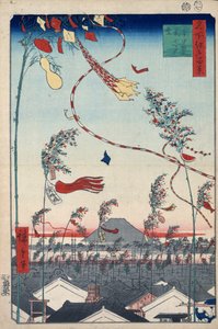 Welvaart door de stad tijdens het Tanabata-festival door Utagawa Hiroshige