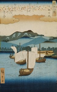 Terugkerende Zeilen bij Yabase uit de serie Acht Zichten van Omi, c.1855-8