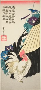 Haan, Paraplu en Morgenroosjes door Utagawa Hiroshige