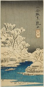 Sanya Kanaal en Matsuchi Heuvel (Sanyabori Matsuchiyama), deel van een blad uit de serie "Uitknipsels van Beroemde Plaatsen in Edo (Harimaze Koto meisho)" door Utagawa Hiroshige