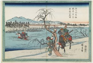 Sasaki Takastuna en Kajiwara Kagetoki strijden om de leiding bij het oversteken van de Uji-rivier, 1834-1839