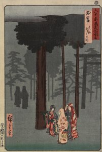 Scène van het Hotohoto Festival van Izumo Shrine, Izumo Provincie, december 1853
