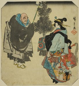 Seki: Priester Ikkyu en de Hel Courtisane, uit de serie "Drieënvijftig paringen voor de Tokaido-weg (Tokaido gojusan tsui)" door Utagawa Hiroshige