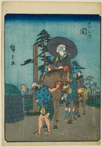 Seki, uit de serie "Drieënvijftig Stations [van de Tokaido] (Gojusan tsugi)," ook bekend als de Figuren Tokaido (Jinbutsu Tokaido)