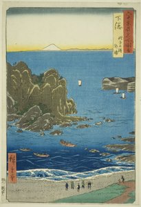 Shimosa Provincie: De Buitenbaai bij Choshi Strand (Shimosa, Choshi no hama Toura), uit de serie "Beroemde plaatsen in de zestig-odd provincies (Rokujuyoshu meisho zue)" door Utagawa Hiroshige