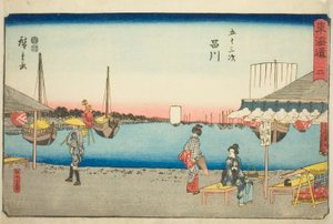 Shinagawa: Theehuizen bij Samegafuchi (Shinagawa, Samegafuchi no chaya)—Nr. 2, uit de serie "Drieënvijftig Stations van de Tokaido (Tokaido gojusan tsugi)," ook bekend als de Reisho Tokaido door Utagawa Hiroshige