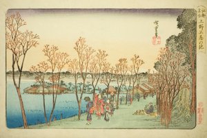 Shinobazu-vijver in Ueno (Ueno Shinobazu no ike), uit de serie "Beroemde Plaatsen in Edo (Koto meisho)" door Utagawa Hiroshige