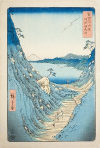 Shiojiri-pas in de Provincie Shinano (Shinano Shiojiri toge), uit de serie "Zesendertig Uitzichten op de Berg Fuji (Fuji sanjurokkei)"