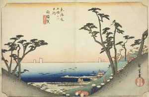 Shirasuka: Uitzicht op Shiomi Slope (Shirasuka, Shiomizaka zu), uit de serie "Drieënvijftig stations van de Tokaido (Tokaido gojusan tsugi no uchi)," ook bekend als de Hoeido Tokaido