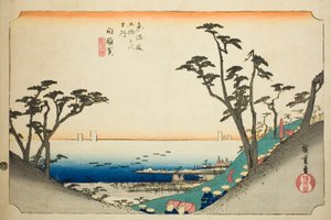 Shirasuka: Uitzicht op Shiomi Slope (Shirasuka, Shiomizaka zu), uit de serie "Drieënvijftig stations van de Tokaido (Tokaido gojusan tsugi no uchi)," ook bekend als de Hoeido Tokaido