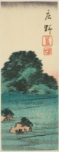 Shono: Shiratori Heuvel (Shono, Shiratorizuka), deel van blad nr. 12 uit de serie "Uitknipsels van de Drieënvijftig Stations (Gojusan tsugi harimaze)" door Utagawa Hiroshige