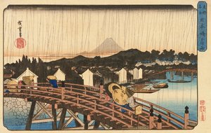 Regenbui bij Nihonbashi Brug, 1832-34