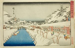 Sneeuw bij Akabane Brug in Shiba (Shiba Akabane no yuki), uit de serie "Beroemde Plaatsen in de Oostelijke Hoofdstad (Toto meisho)"