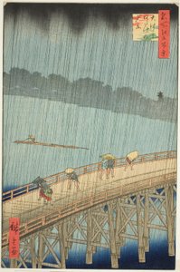 Plotselinge Regenbui over Shin Ohashi Brug en Atake (Ohashi Atake no yudachi), uit de serie 