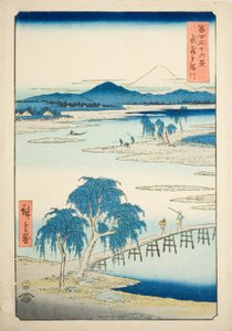 Tama-rivier in de provincie Musashi (Musashi Tamagawa), uit de serie "Zesendertig gezichten op de berg Fuji (Fuji sanjurokkei)"