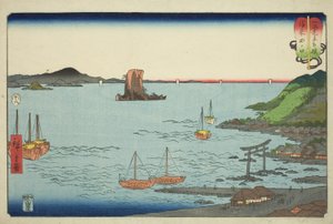 Tanokuchi in de provincie Bizen, uit de serie "Worstelwedstrijden tussen bergen en zeeën" door Utagawa Hiroshige