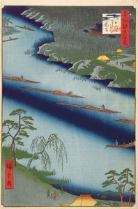De Kawaguchi Veerboot en Zenkoji Tempel, uit Honderd beroemde uitzichten van Edo, 1857
