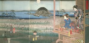 De Dame Fujitsubo kijkt naar Prins Genji die vertrekt in het maanlicht, 1853