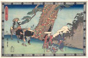 De Loyale Liga van Zevenenveertig Rōnin (Chūshingura), Act VIII: De Vrouw en Dochter van Honzō op reis naar Kyoto door Utagawa Hiroshige