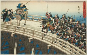 De nachtelijke aanval, deel 5: De terugtocht over de Ryogoku-brug, uit de serie 