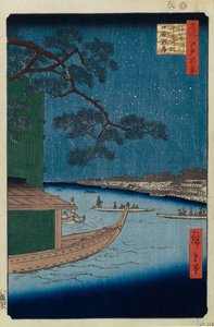 De pijnboom van succes en Oumayagashi aan de Asakusa-rivier Honderd beroemde uitzichten van Edo, 1856-1858 door Utagawa Hiroshige