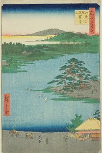 De hangende den bij de Senzoku-vijver (Senzoku no ike Kesakakematsu), nr.110 uit de serie "Honderd beroemde vergezichten van Edo (Meisho Edo hyakkei)".
