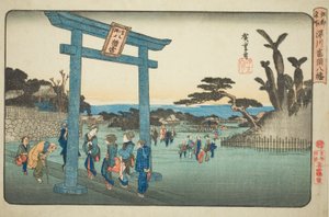 Het Tomigaoka Hachiman-heiligdom in Fukagawa (Fukagawa Tomigaoka Hachiman), uit de serie "Beroemde plaatsen in Edo (Koto meisho)"