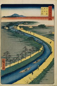 Sleepboten op het Yotsugi dori Kanaal Honderd Beroemde Zichten van Edo door Utagawa Hiroshige