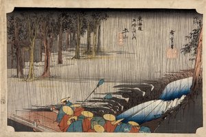 Tsuchiyama - Lente Regen van de Drieënvijftig Stations van de Tokaido Snelweg, 1832-1834 door Utagawa Hiroshige