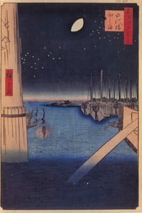 Tsukudajima en Eitai-brug, Honderd Beroemde Zichten van Edo, 1856-1858