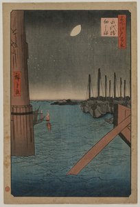 Tsukudajima vanaf Eitai Brug, uit de serie Honderd Zichten op Beroemde Plaatsen in Edo