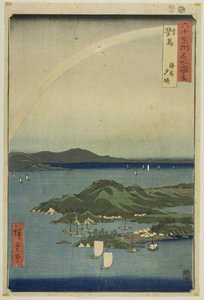 Provincie Tsushima: heldere avond aan de kust (Tsushima, kaigan yubare), uit de serie "Beroemde plaatsen in de zestig provincies (Rokujuyoshu meisho zue)".