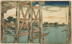 Schemermaan bij de Ryogoku-brug (Ryogoku no yoizuki), uit de serie "Beroemde uitzichten van de oostelijke hoofdstad (Toto Meisho)"