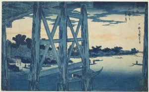 Schemermaan bij de Ryogoku-brug (Ryogoku no yoizuki), uit de serie "Beroemde Zichten van de Oostelijke Hoofdstad (Toto meisho)"